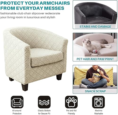 Miniatura 5 de NILUOH Funda para silla de club, 2 piezas, de tela jacquard, elástica, para silla de bañera, fundas redondas antideslizantes para sillón con parte