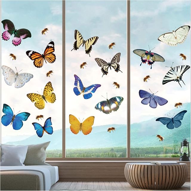 Andiker Butterfly Window Clings Double-Side Cling Decals to Prevent Bird Strikes on Window Glass Door Anti Collision Bird Strike Stickers