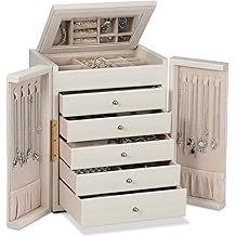 Dajasan Large Jewelry Organizer Box, Jewelry Boxes for Women Girls, 6-Tier Jewelry Storage Organizer with Mirror for Necklace Ring Bracelet Watch, Gift Idea (Beige)