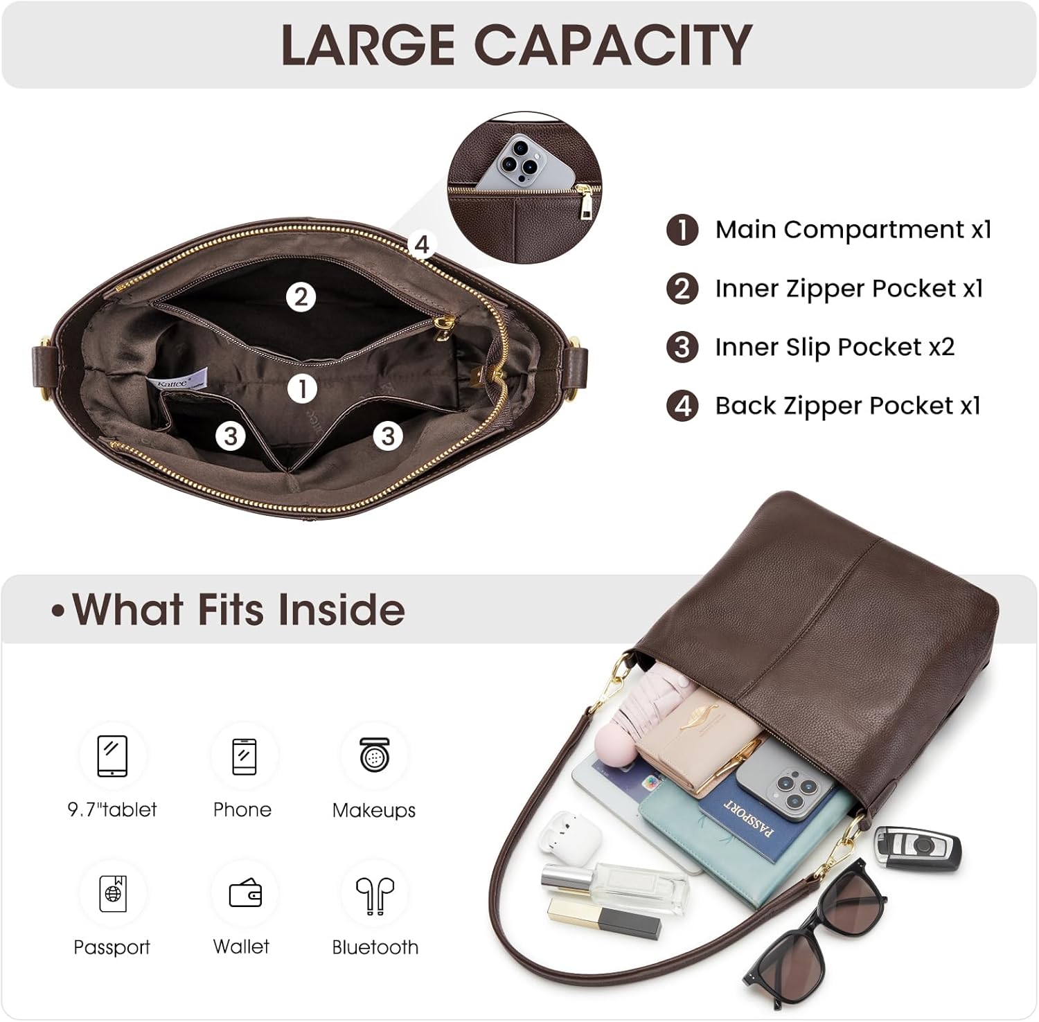 Kattee Leather Crossbody Bags for Women, Crossbody Purses for Women, Women's Handbags Hobo Bag with Adjustable Strap - Image 4