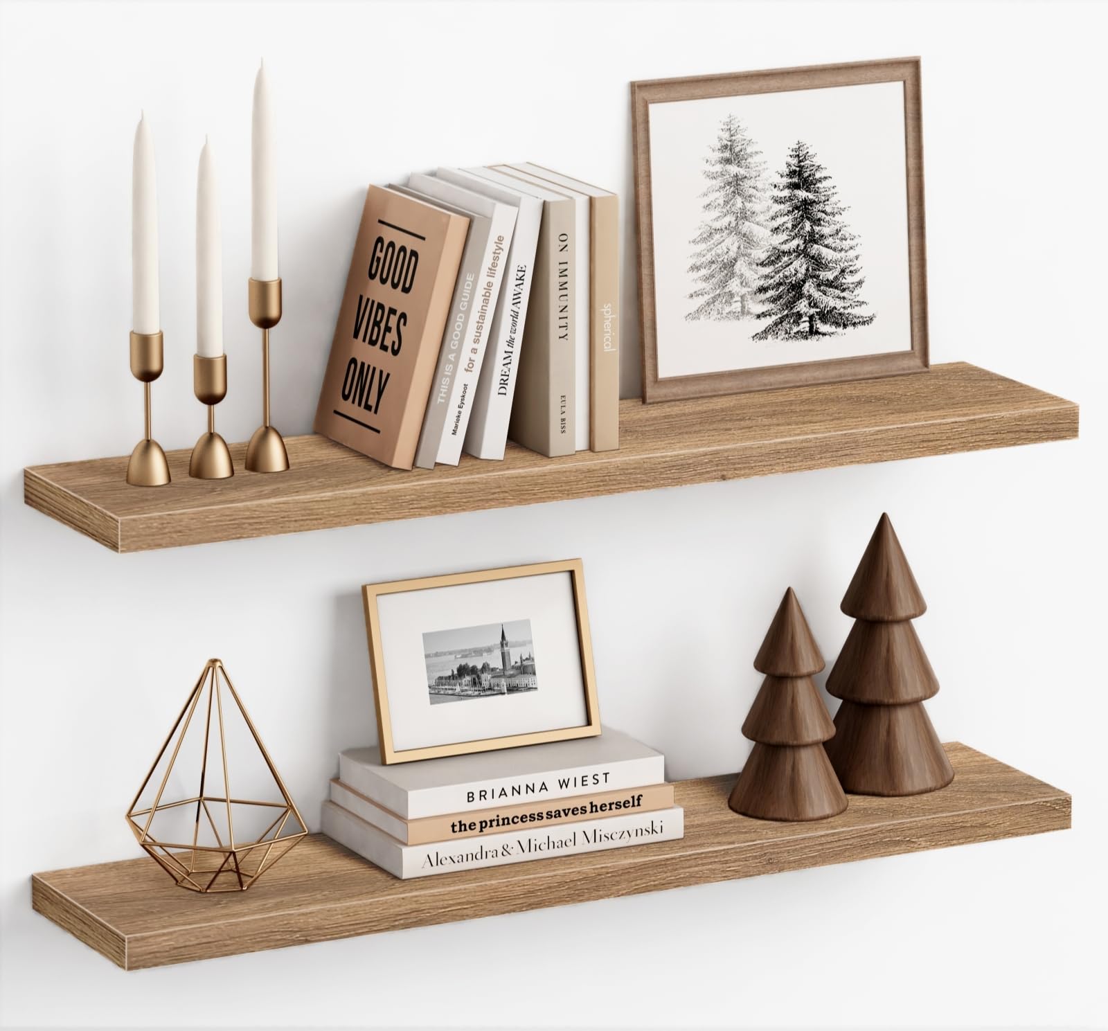 Harwaya Floating Shelves - Walnut Brown, Set of 2 -11 Harwaya Floating Shelves - Walnut Brown, Set of 2 -11