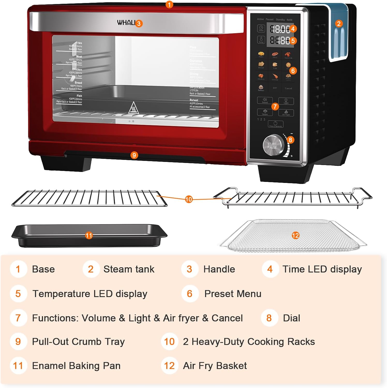 whall Air Fryer Oven, Max XL Large 30Quart Smart Convection Oven,11in