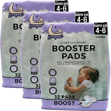 Diaper Booster Pads Overnight Adhesive Diaper Inserts for Boys & Girls Overnight Liners for Sizes 46 Stops Leaks, Reduces Rash Booster Pads Baby 3 Packs