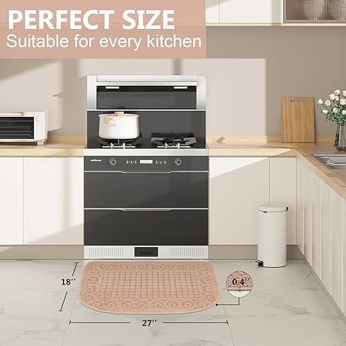 Miniatura 3 de VANZAVANZU Alfombra de cocina semicircular, antifatiga, hecha de 100% polipropileno, antideslizante, resistente a la suciedad, absorbente, lavable a