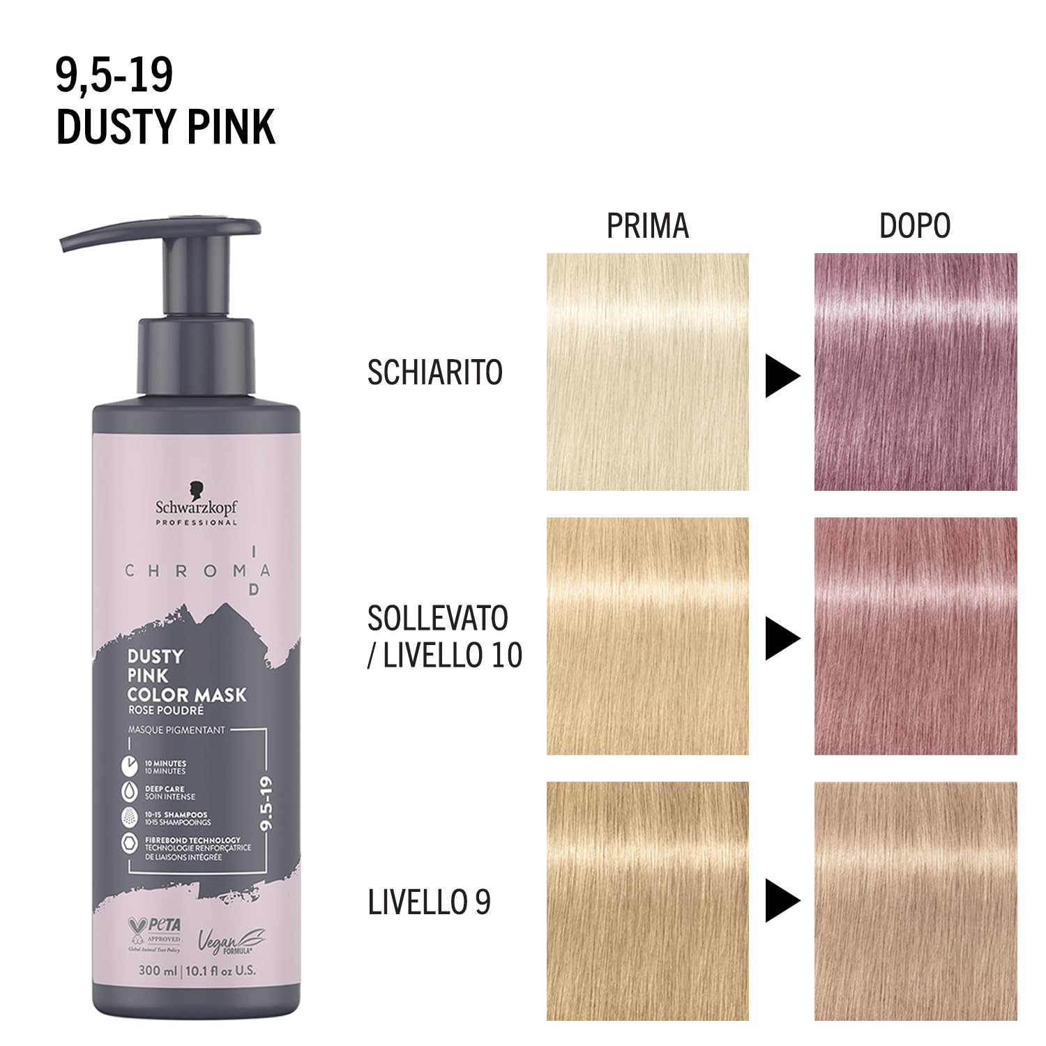 Schwarzkopf Professional CHROMA ID Bonding Color Mask - Maschera Colorata Capelli Semipermanente - 9,5-19 Dusty Pink - 300 ml