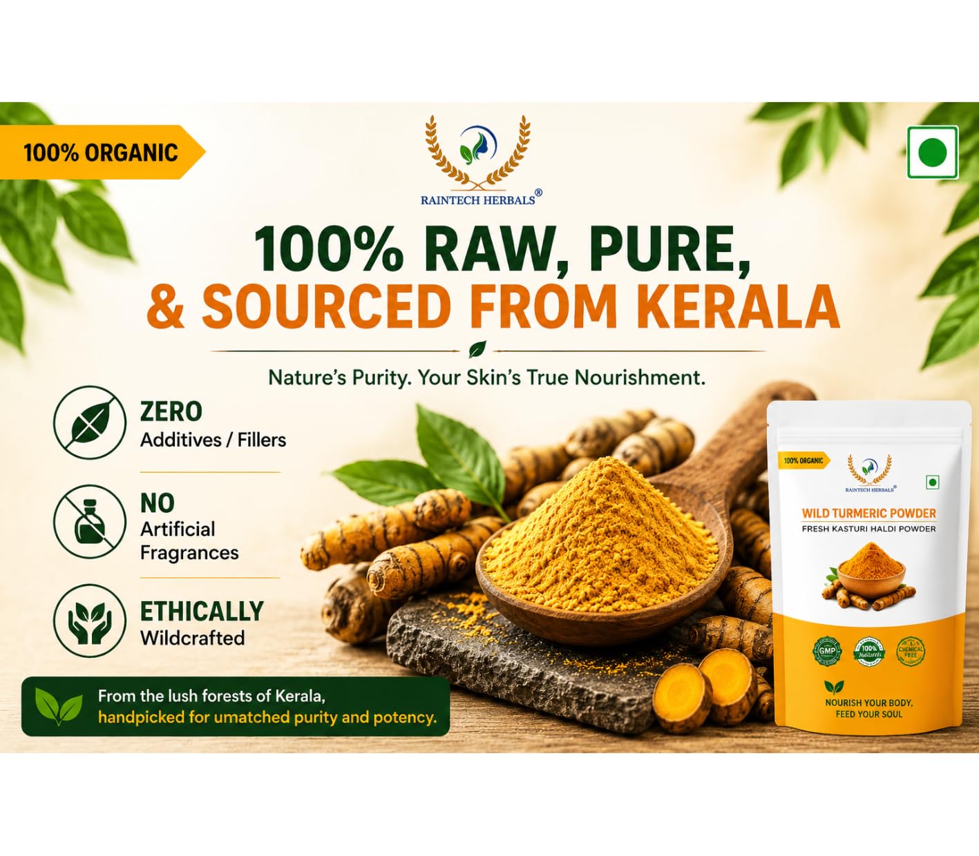 RAINTECH HERBALS Pure Kerala Kasthuri Manjal Wild Turmeric Powder 250gm 2