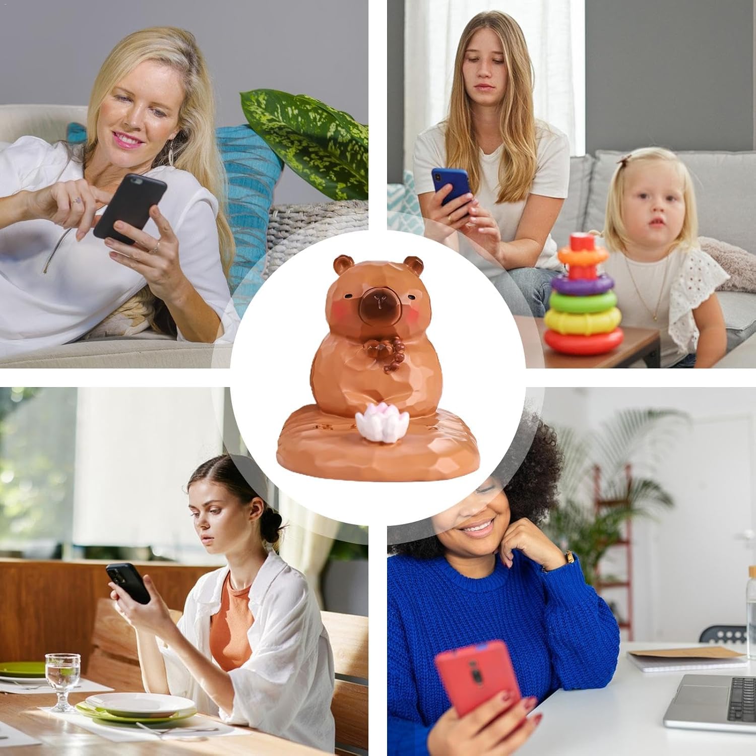 卓上飾り電話スタンド、人形携帯電話ホルダー - スマホスタンド | スマートフォンスタンド、漫画ホルダー、デスクトップ樹脂装飾樹脂、女性と男性のための ロータスデザイン