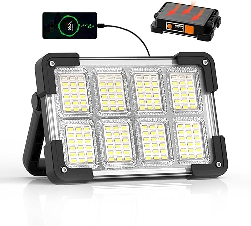 Luz de trabajo solar recargable de 120 W, 144 LED 10000LM luz de trabajo LED con 4 modos, luz de inundación portátil con soporte, luz de trabajo al