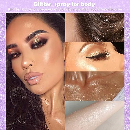 Miniatura 5 de YOSCA Spray de polvo iluminador, 0.7 fl oz (0.7 fl oz) de grado cosmético de alto brillo corporal brillo polvo de hadas iluminador brillo polvo