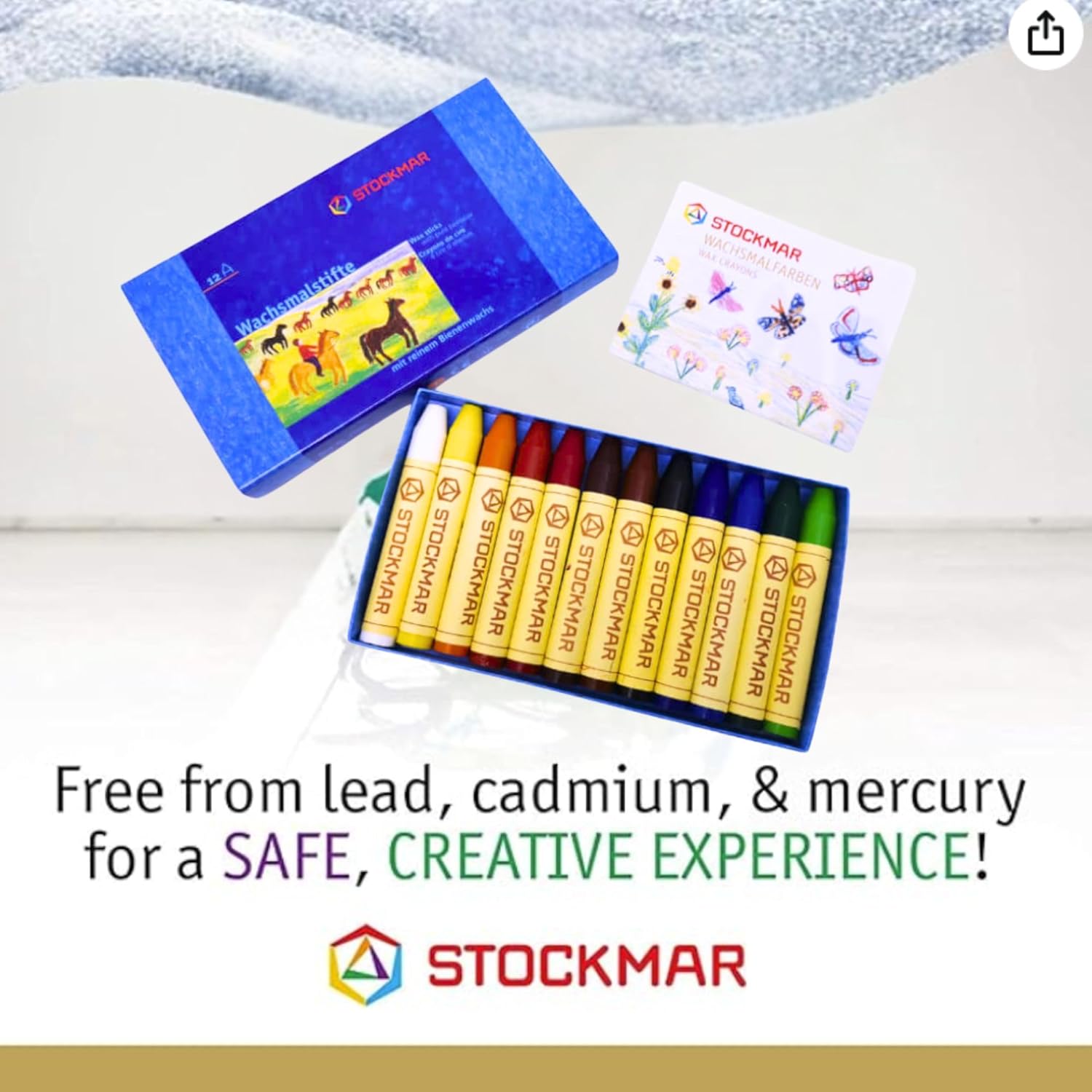 STOCKMAR Beeswax Stick Crayons, Set of 12 Assorted Colors in a Sturdy Storage Box – Break-Resistant Wax Art Crayons with Natural Beeswax, Rich Pigments & Smooth Color Application, Made in Germany