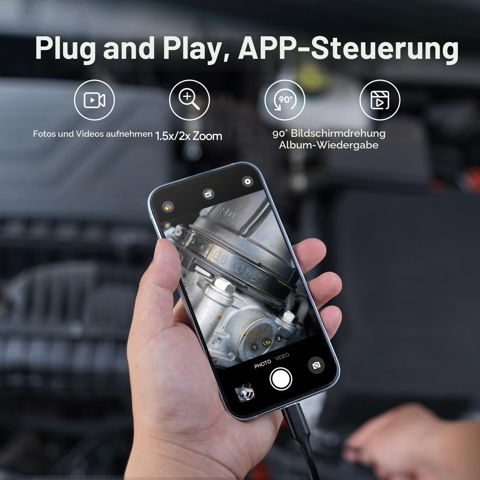 DEPSTECH 2K Endoskopkamera mit Licht: 2560P QHD Dual Lens Inspektionskamera | Endoskopkamera Handy mit 5m Schlangenkabel für iPhone und Android, 9LEDs, IP67 Wasserdicht für HLK, Sanitär und Kfz-Handwerk
