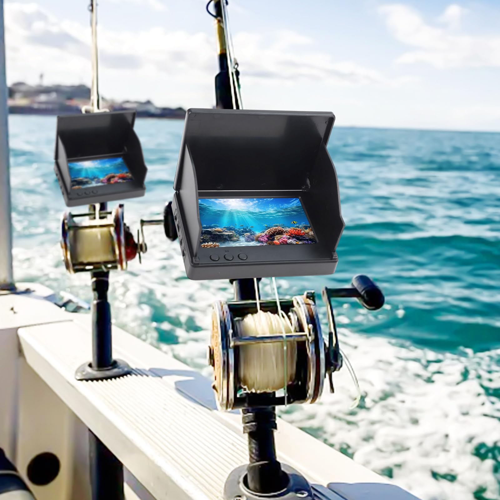 Fishfinder - Telecamera subacquea da pesca, grandangolare a 220°, visione notturna a infrarossi, impermeabile, con display da 4,3", per pesca su ghiaccio/lago/barca (50 m)