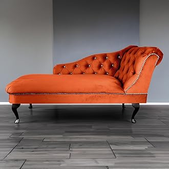 RegentTufted Chaise Lounge Sofa & Seating Handmade Velvet Living Room Bedroom Hallway Black Accent Chair (Right Hand, Pumpkin)
