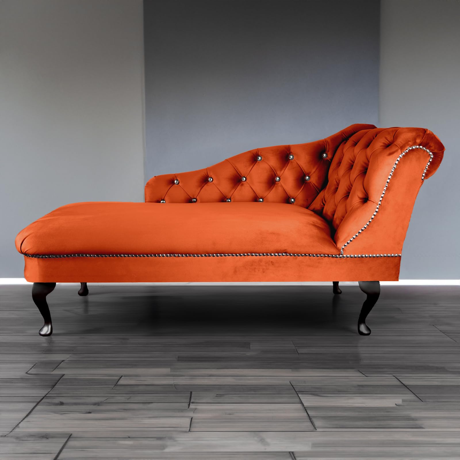Paradise Furniture RegentTufted Chaise Lounge Sofa & Seating Handmade Velvet Living Room Bedroom Hallway Black Accent Chair (Right Hand, Pumpkin)