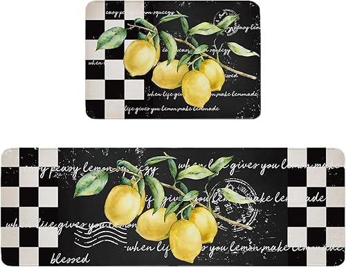 Miniatura 1 de Tapete de pasillo de cocina amarillo limón, lavable, alfombra tropical de verano, búfalo, a cuadros, blanco y negro, ducha, bañera, puerta de