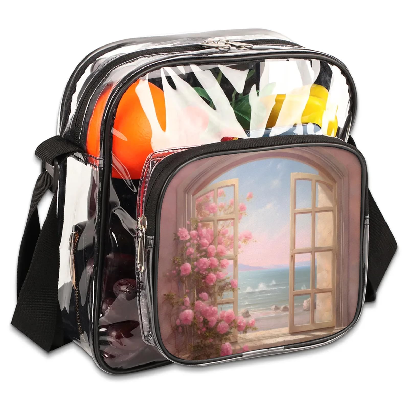 GzLeyigou Clear Crossbody Bag Stadium Approved Scenery Outside Window Transparent Bag for Festivals, Sports Events, Concerts,Beach Bag for Women Men Clear Purse with Front Pocket Messenger Bag