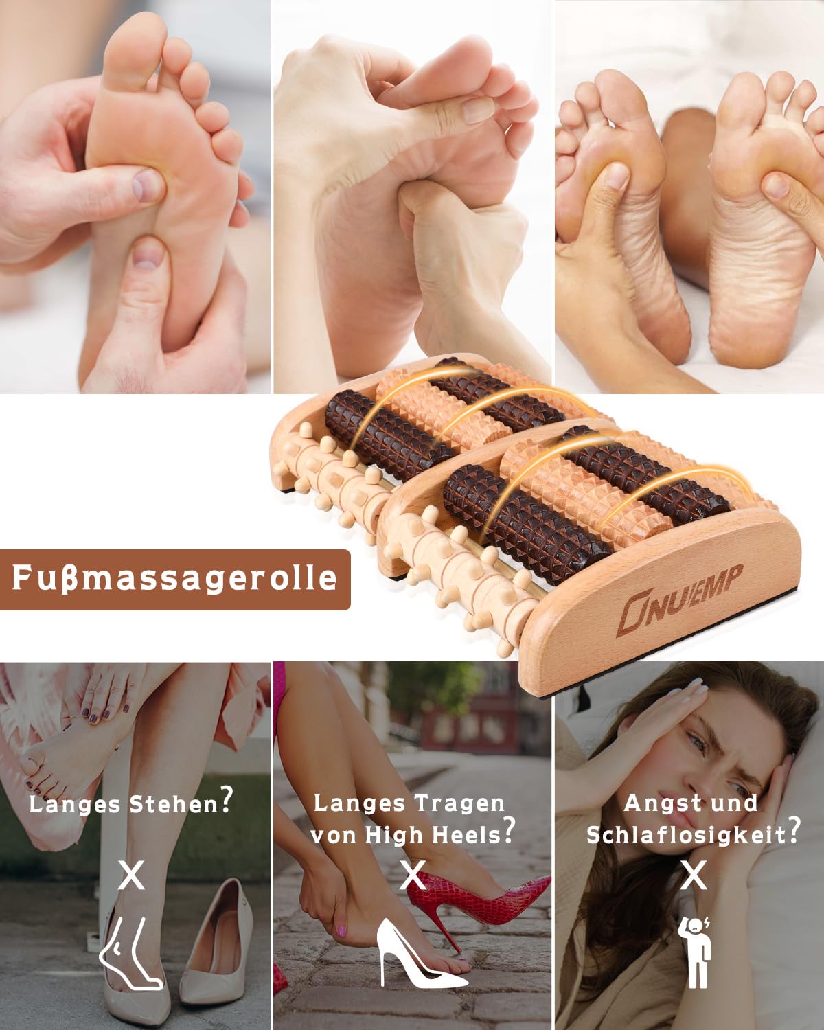 Fußmassageroller Holz Faszienrolle Holz Massagegerät, Faszienstab Roller Wood, Massage Holz Anti Cellulite Massagegerät,