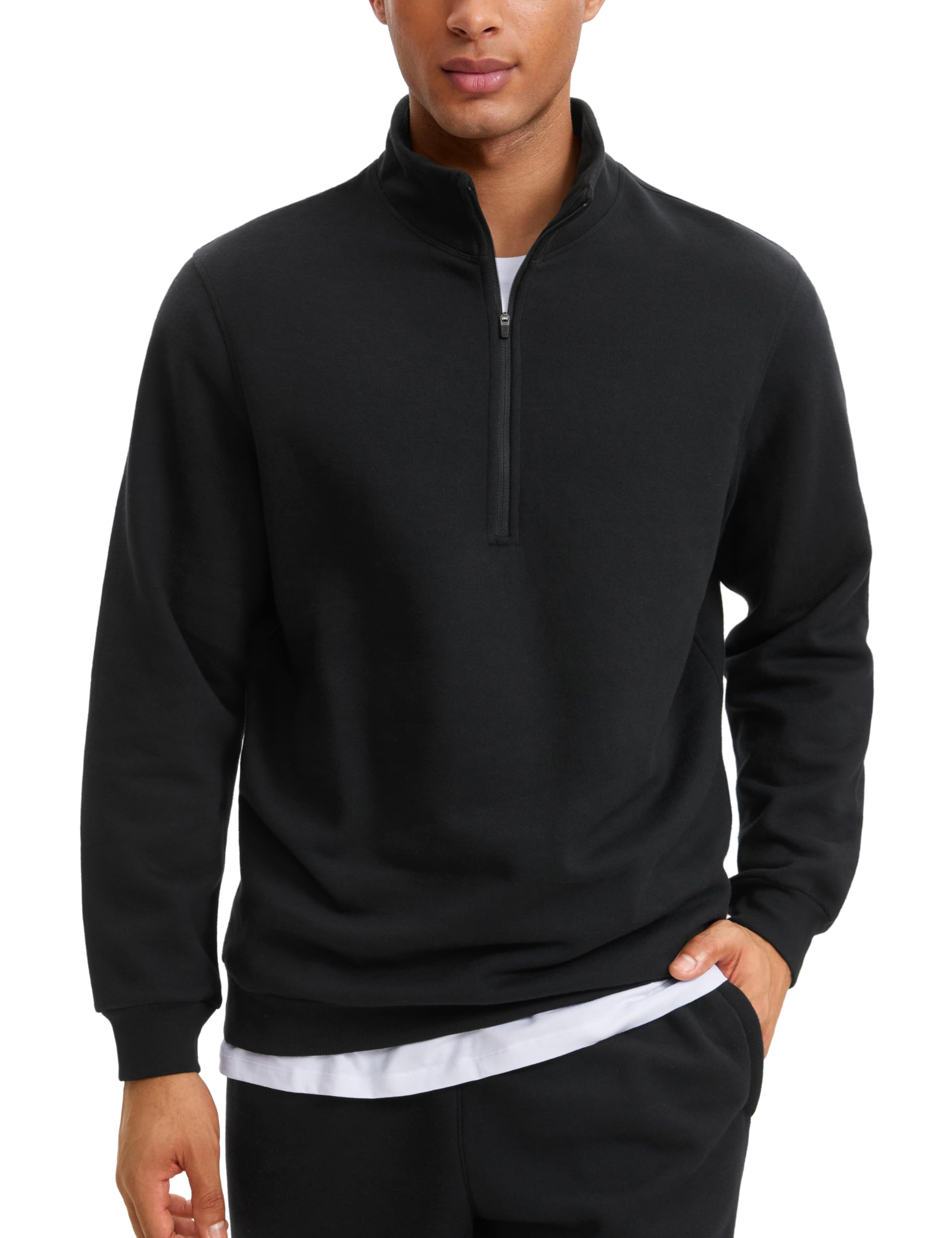 CRZ YOGA Cotton Fleece Lined Half Zip Sweatshirts for Men - Mock Neck Pullover Sweat Shirts Casual Workout Daily Sweaters