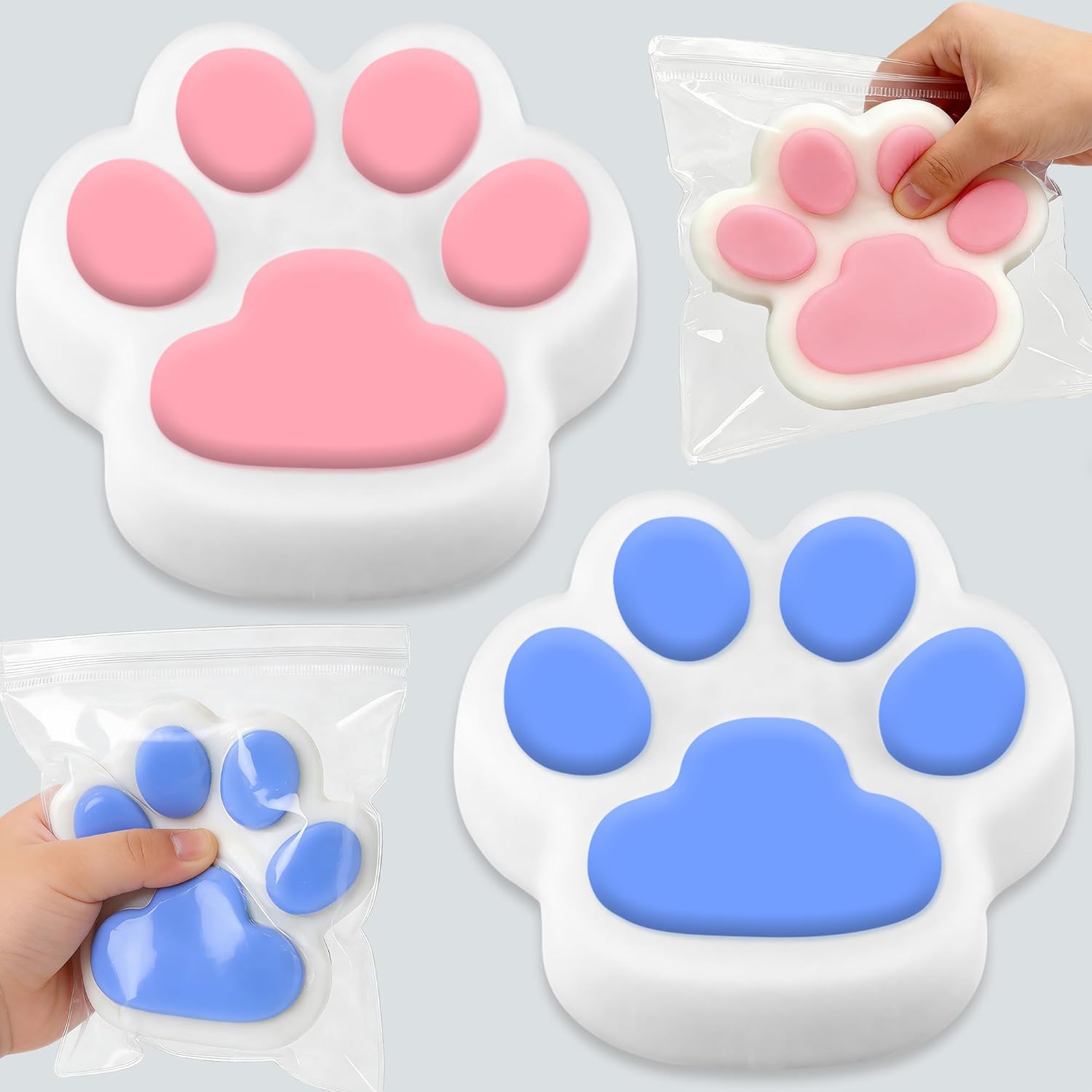 2pcs Taba Squishy Cat Paw, 5.5in Large Cat Paw Squeeze Toy, Stress Relief Fidget Toy for Adults Kids, Sticky Squishies Sensory Toys for Party Favors Novelty Things Birthday Gift