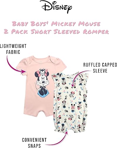 Miniatura 2 de Disney Mameluco para bebé niña Paquete de 2 mamelucos de manga corta con volantes Ropa de bebé acogedora para niñas (recién nacidobebé)