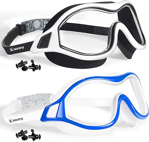 Keary Paquete de 2 gafas de natación para adultos y jóvenes con junta de silicona suave, protección UV antivaho sin fugas, gafas de visión clara