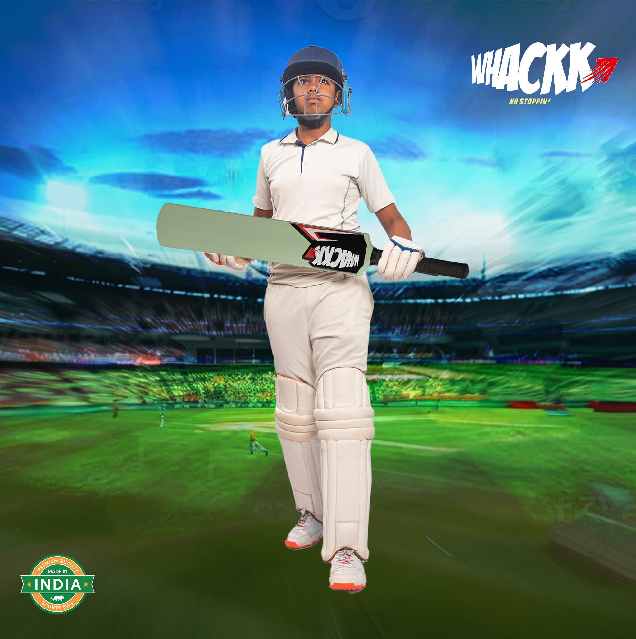WHACKK Junior Cricket Bat Size 5 Olive Green | Lightweight Bat for Kids Age 8-11 | Tennis Ball Cricket Bat with Grip for Boys & Girls Practice 1