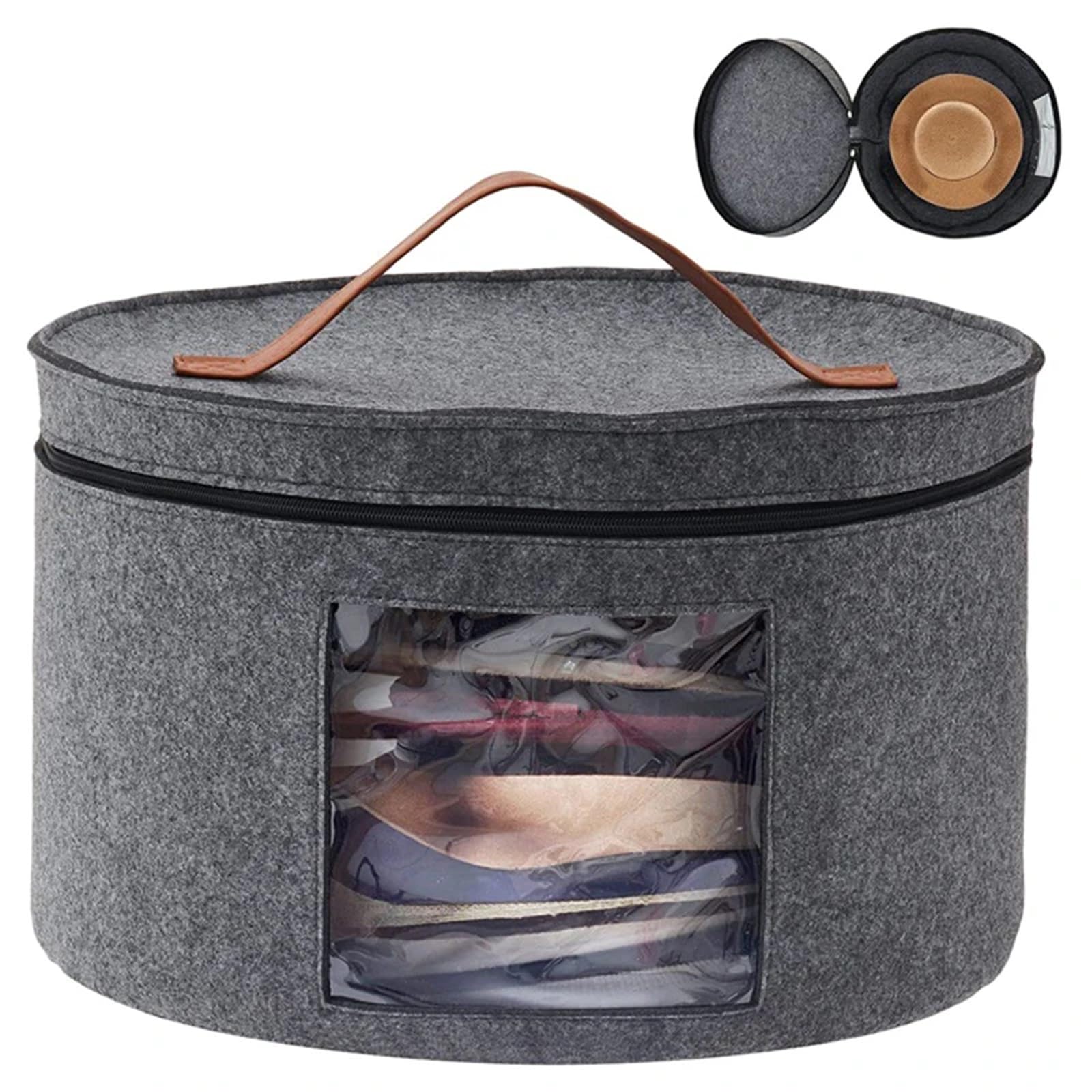 Caja de almacenamiento for sombreros, organizador ropa con tapa cremallera, bolsas viaje, fieltro redondo for el hogar Para el armario(Dark gray)