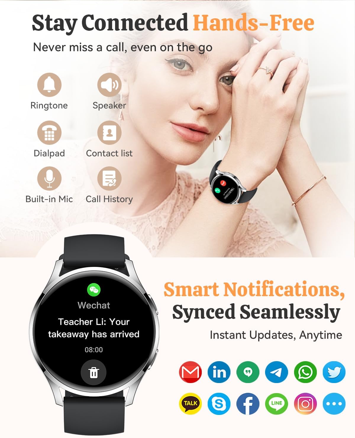 Smart Watch Fitness Tracker for iPhone Android for Women Men, Activity Tracker with Calorie & Step Counter, 150+ Sports, Daily Workout & Sleep Monitor，IP68 Waterproof Smartwatch (Beige)