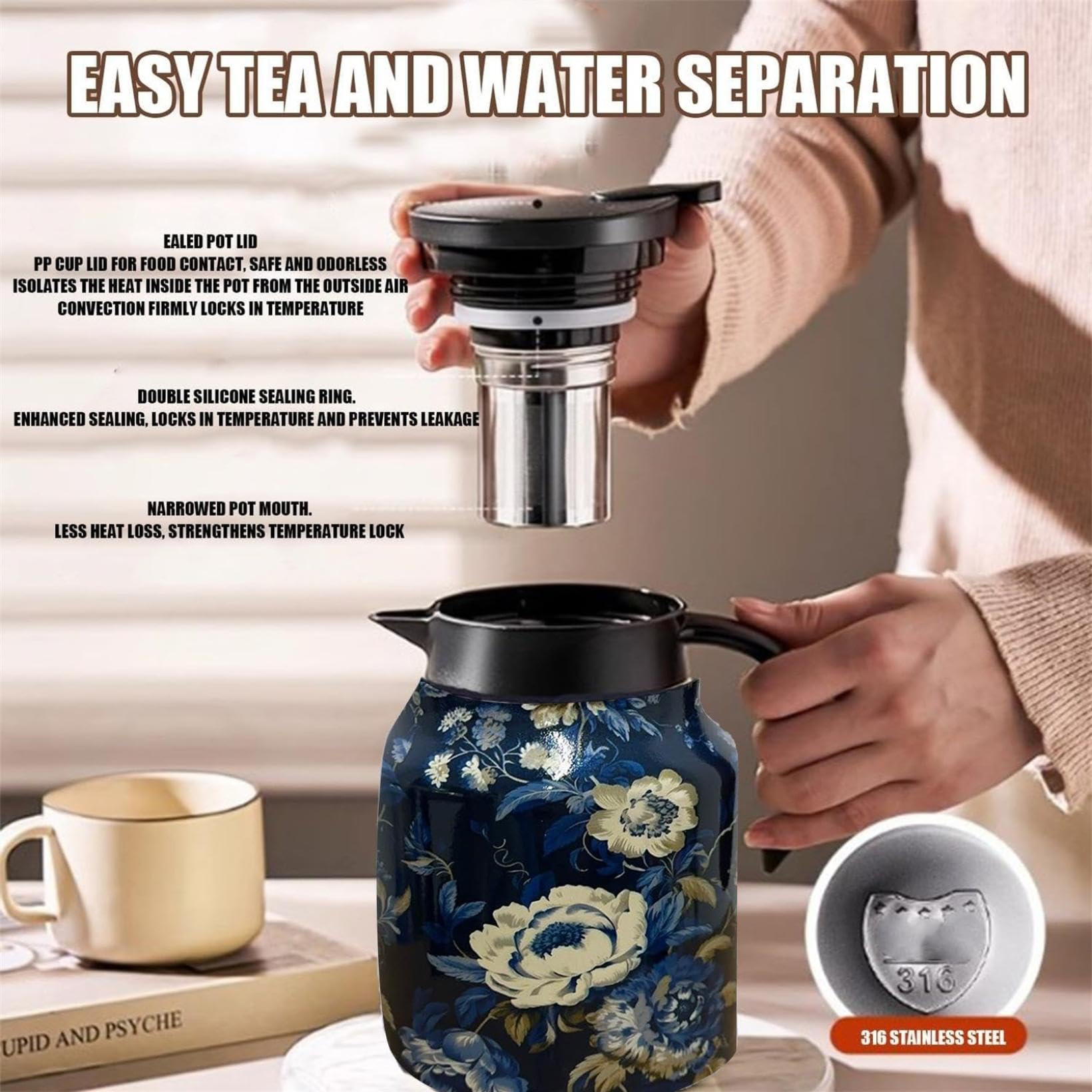 Vintage bloemenpatroon thee, theepot, vintage bloemenpatroon thee