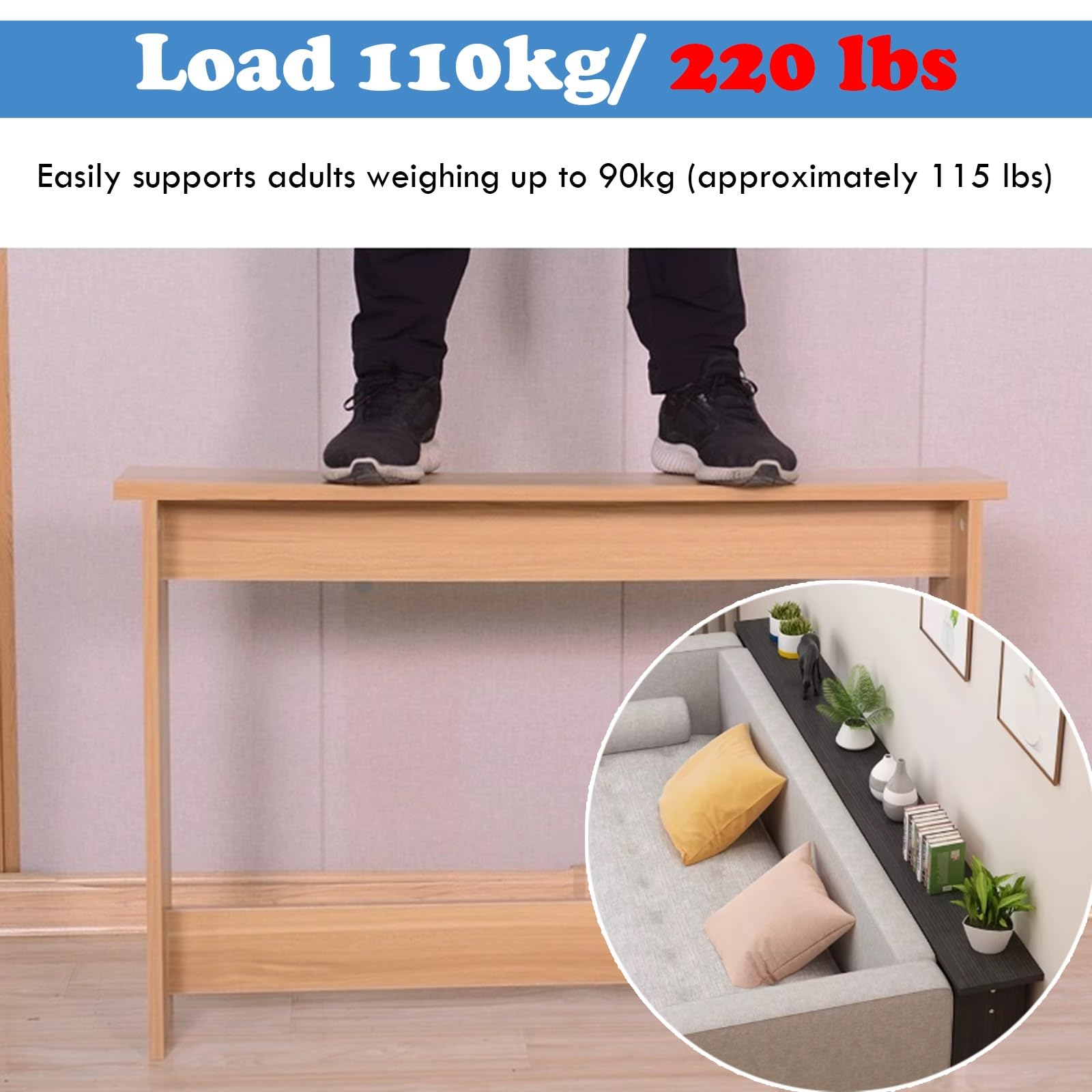 Konfigurowalny stolik z konsolą za kanapą z zestawem zapobiegającym przewróceniu się półka na sofę do salonu kuchni i pralni 130 cm x 20 cm x 65 cm oszczędność miejsca rozwiązanie