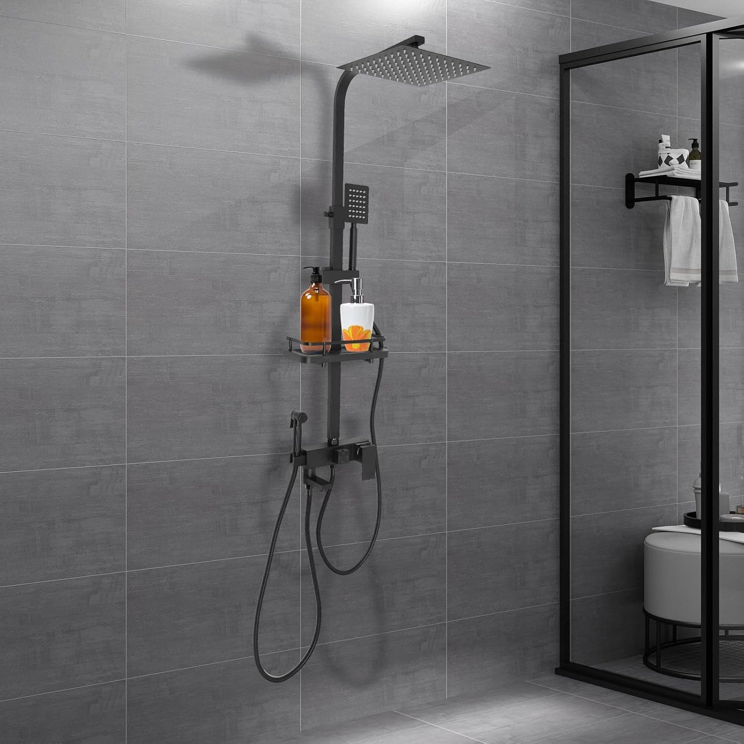 4 Functions Shower System Set Fitting Hand Shower Head Wall Mounted