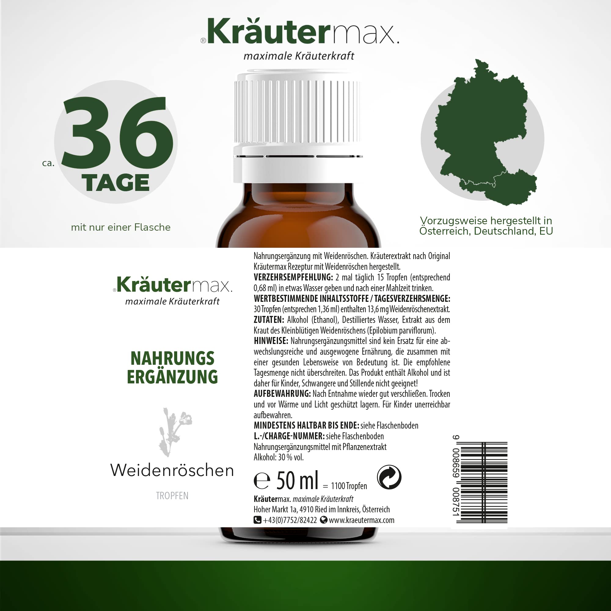 Kräutermax Weidenröschen Tropfen Extrakt aus Weidenröschen kleinblütig Epilobium parviflorum 1 x 50 ml