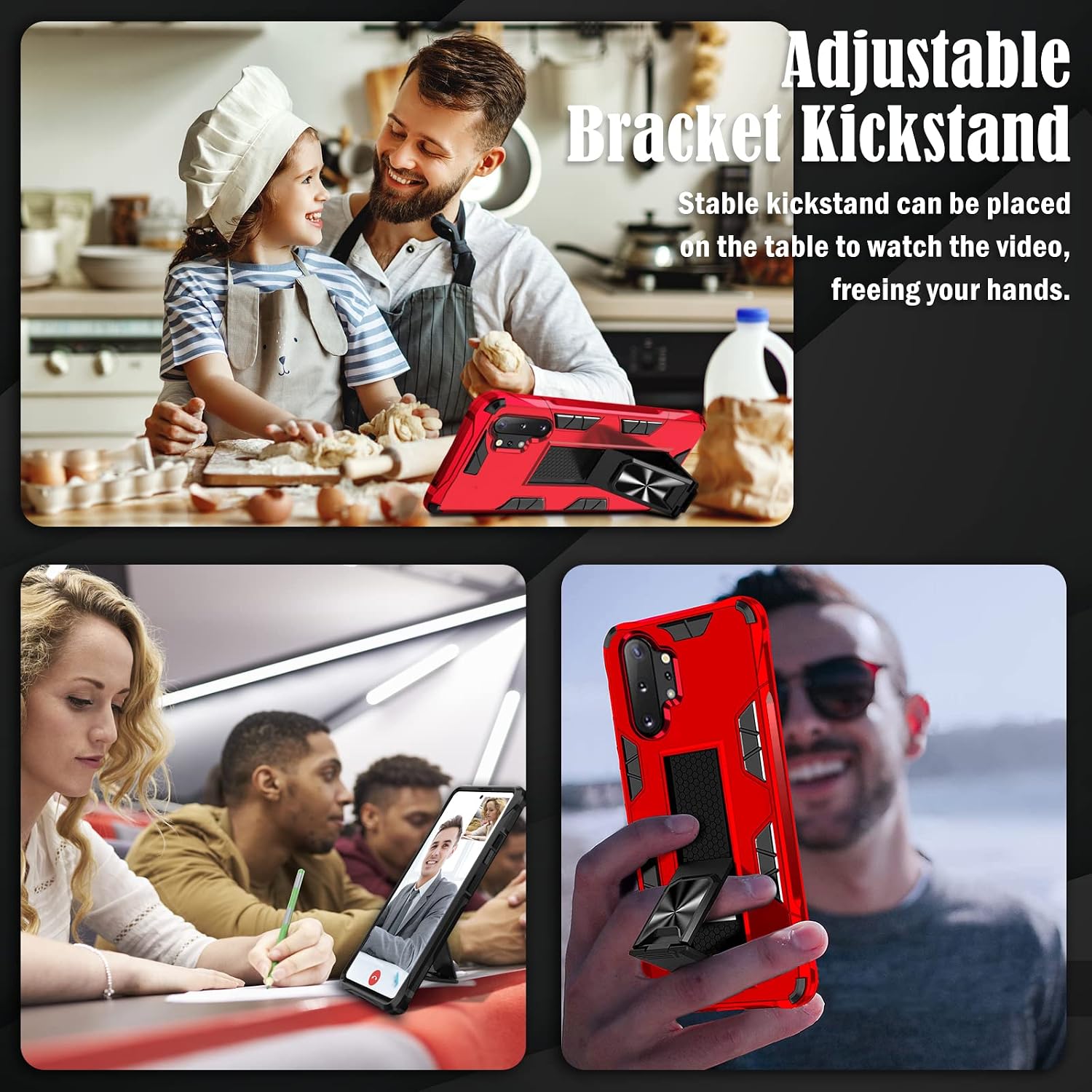 Galaxy Note 10 Plus Case for Samsung Galaxy Note 10+ Case Military Grade Shockproof Heavy Duty Protective Case Kickstand Holder Cover Case for Samsung Galaxy Note 10 Plus 4G/ 5G 6.8" Case for Men Red