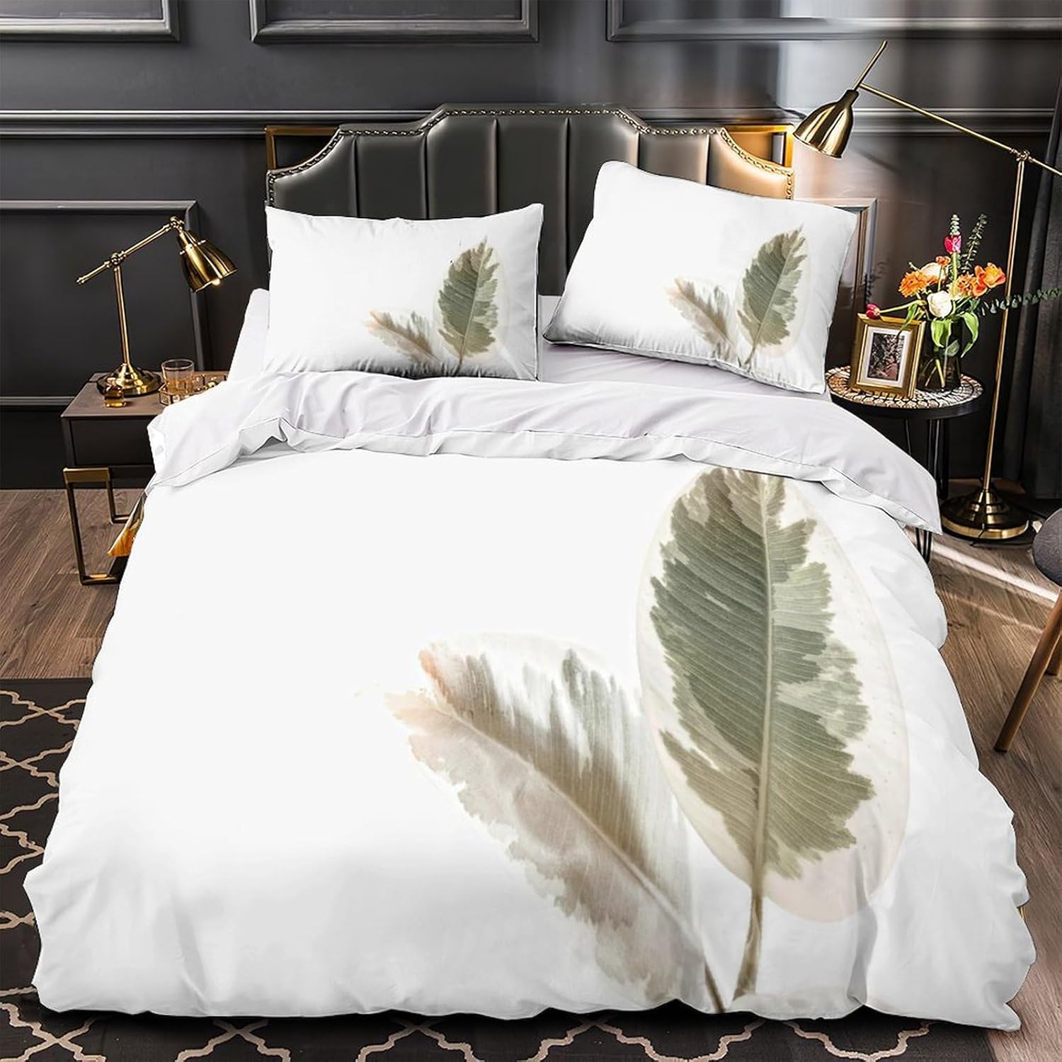 Zestaw pościeli na kołdrę w rozmiarze king size, gałązka drzewa, miękka mikrofibra, nadruk 3D, malowane rośliny, poszewka na kołdrę 230 x 220 cm, z zamkiem błyskawicznym, z 2 poszewkami na poduszki