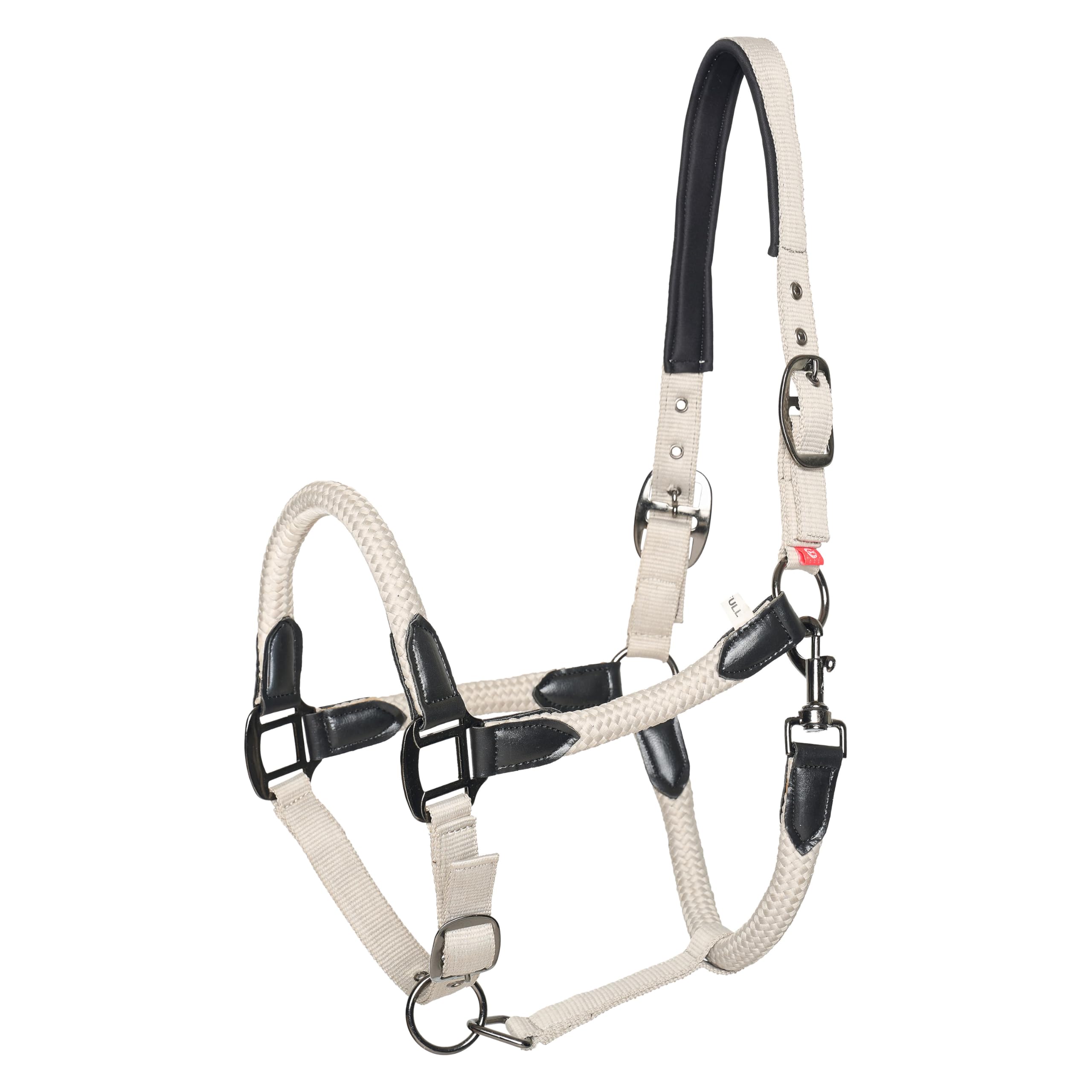 Imperial Riding Cavezza IRHLaura – Robusta Cavezza in Nylon con Cinturino in Pelle PU & Eleganti raccordi in Metallo, Regolabile e Confortevole per l'uso Quotidiano in stalla, Grigio Sabbia, Pieno