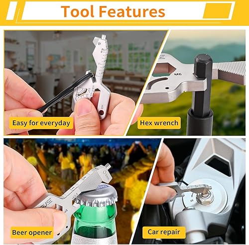 Miniatura 4 de Supuse Multiherramienta de bolsillo en forma de llave 20 en 1, paquete de 2 dispositivos EDC versátiles, llavero abridor de botellas, llavero