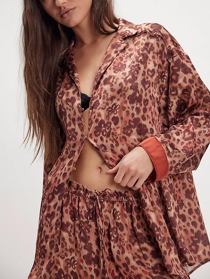 Image of LILTWIST Silk Satin Pajamas Set for Women 2 Piece Floral Pjs Wide Leg Lounge Pants Set Long Sleeve Button down Pj Shirts Set