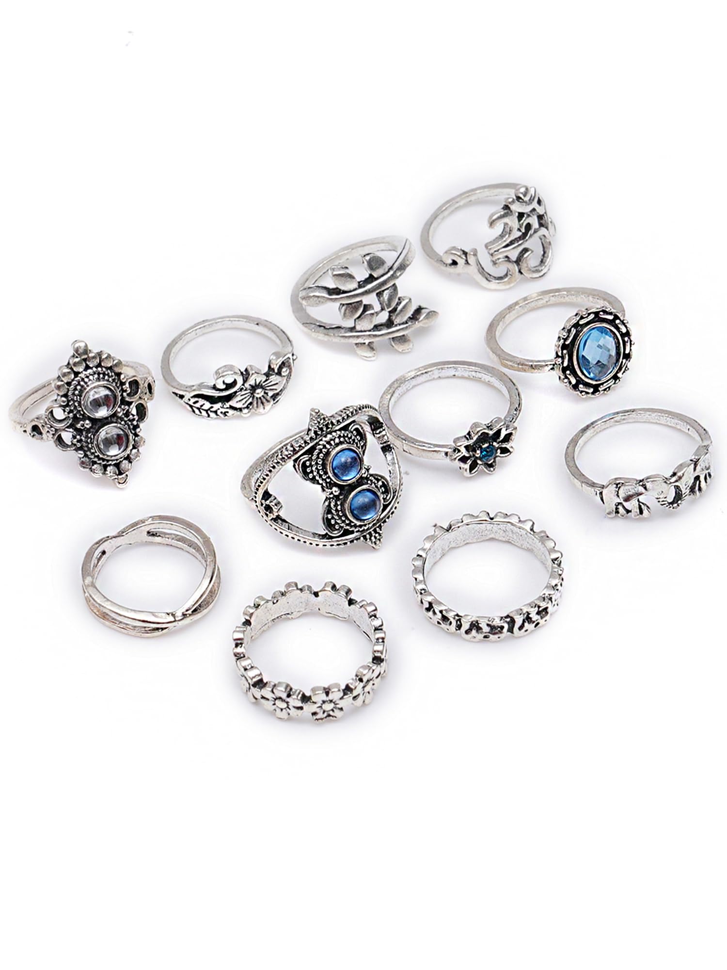Bohey by KARATCART Designer Silver-Tone Artistic Boho Midi Ring Set for Women-picture-32