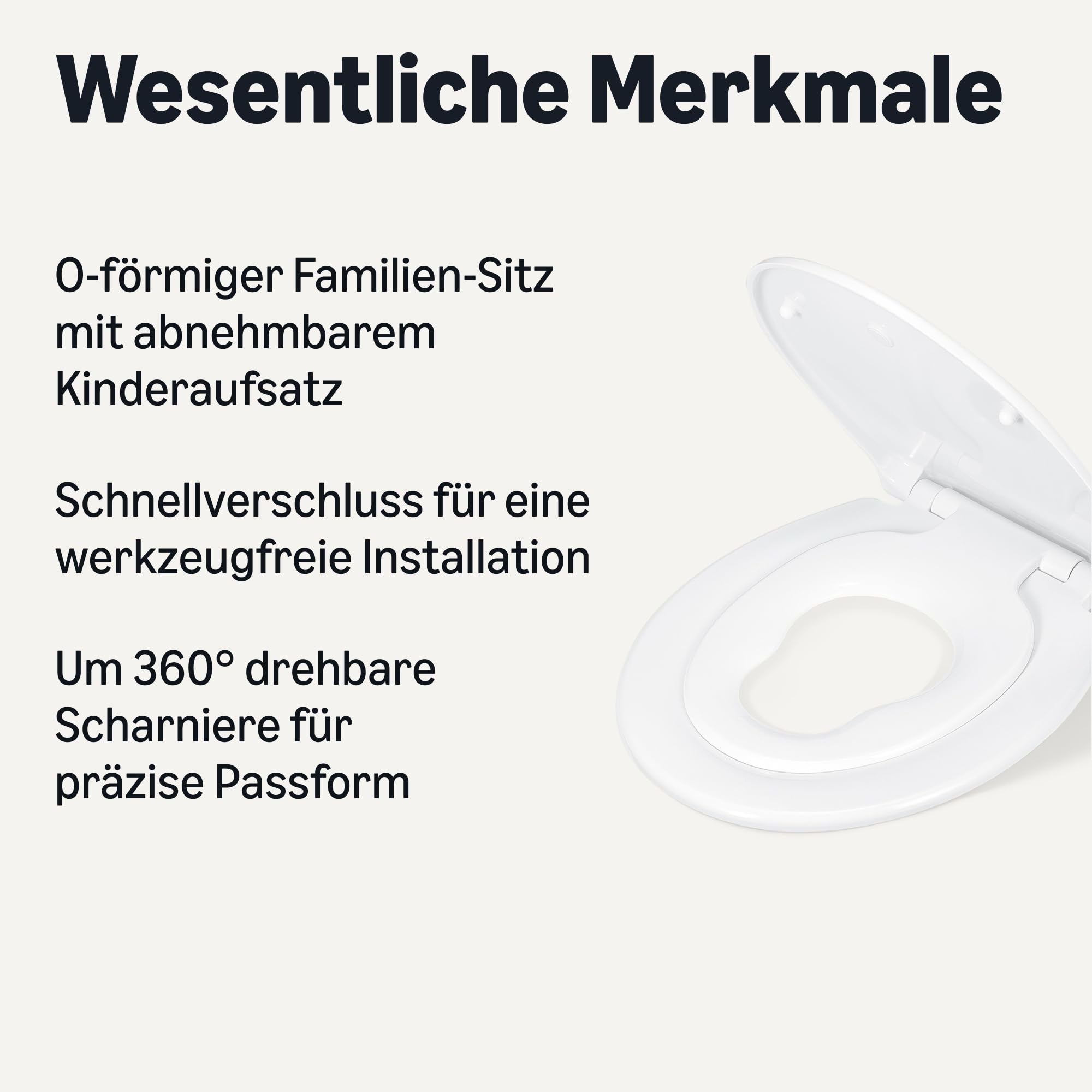Amazon Basics Familie Toilettensitz O-Form mit abnehmbarem Kinderring, Soft-Close-Funktion, Schnellverschluss-Scharniere, Universalgröße, Antistatische Urea- und Porzellanbeschichtung, Weiß