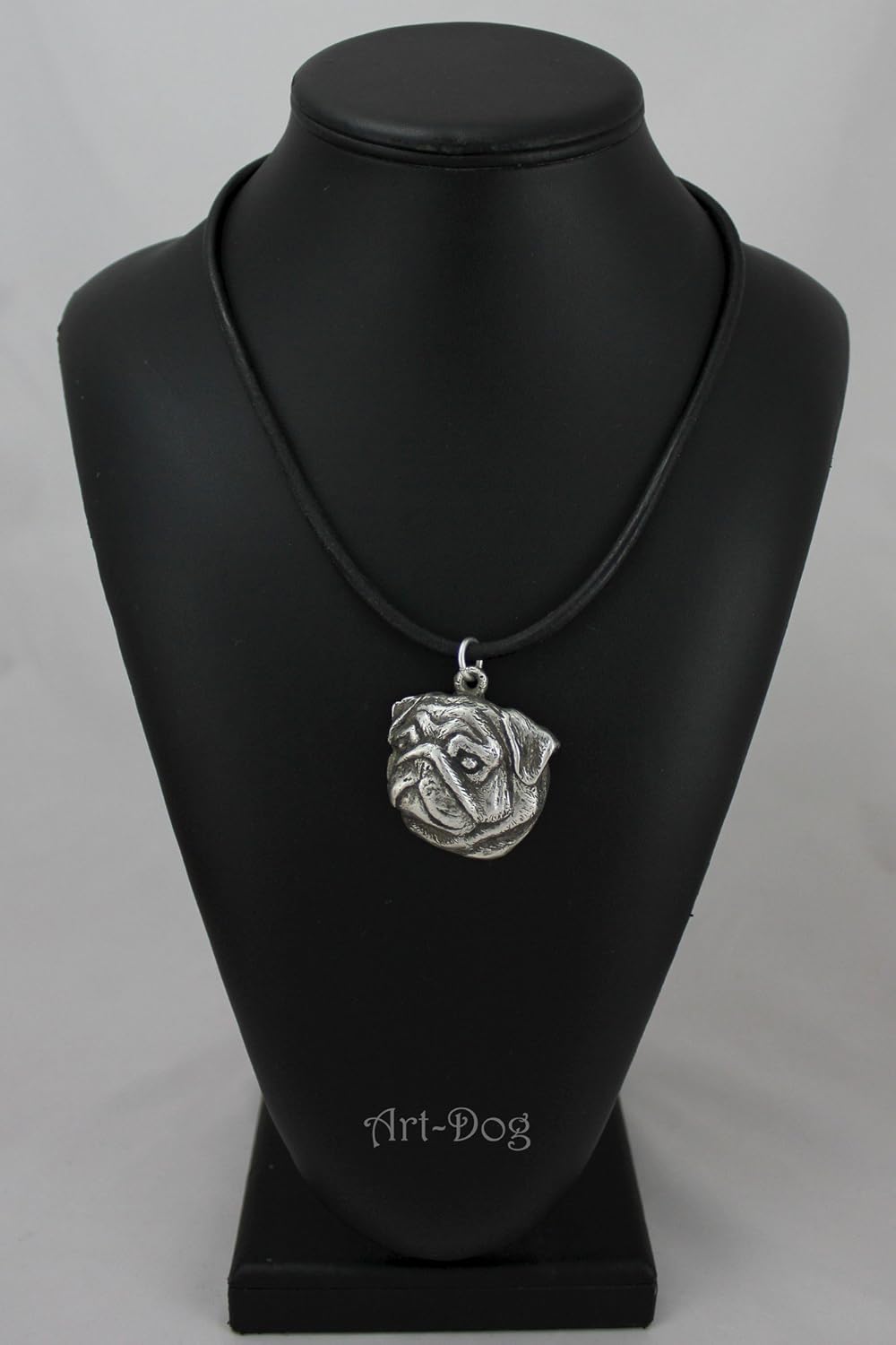 Art-Dog Dog Silver-Plated Pendant on a Leather Strap - Dog Necklace in Elegant Case – Silver Dog Necklaces for Men and Women – Dog Breeds Jewelry – Pug II