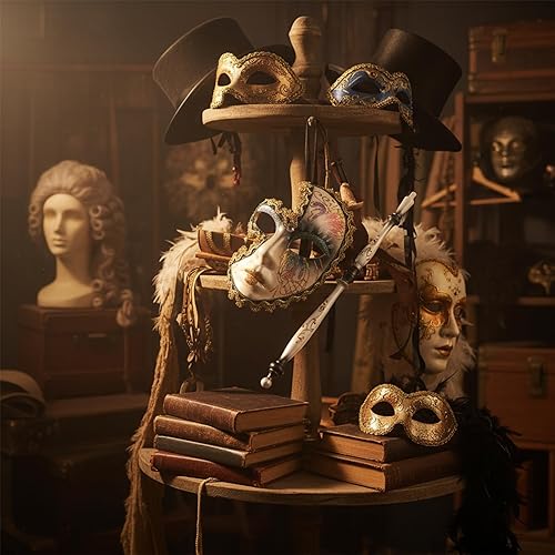 Miniatura 7 de LUOZZY Máscara de mascarada con palo de sujeción, carnaval Mardi Gras para actuaciones en escenario, disfraz elegante, baile, color morado