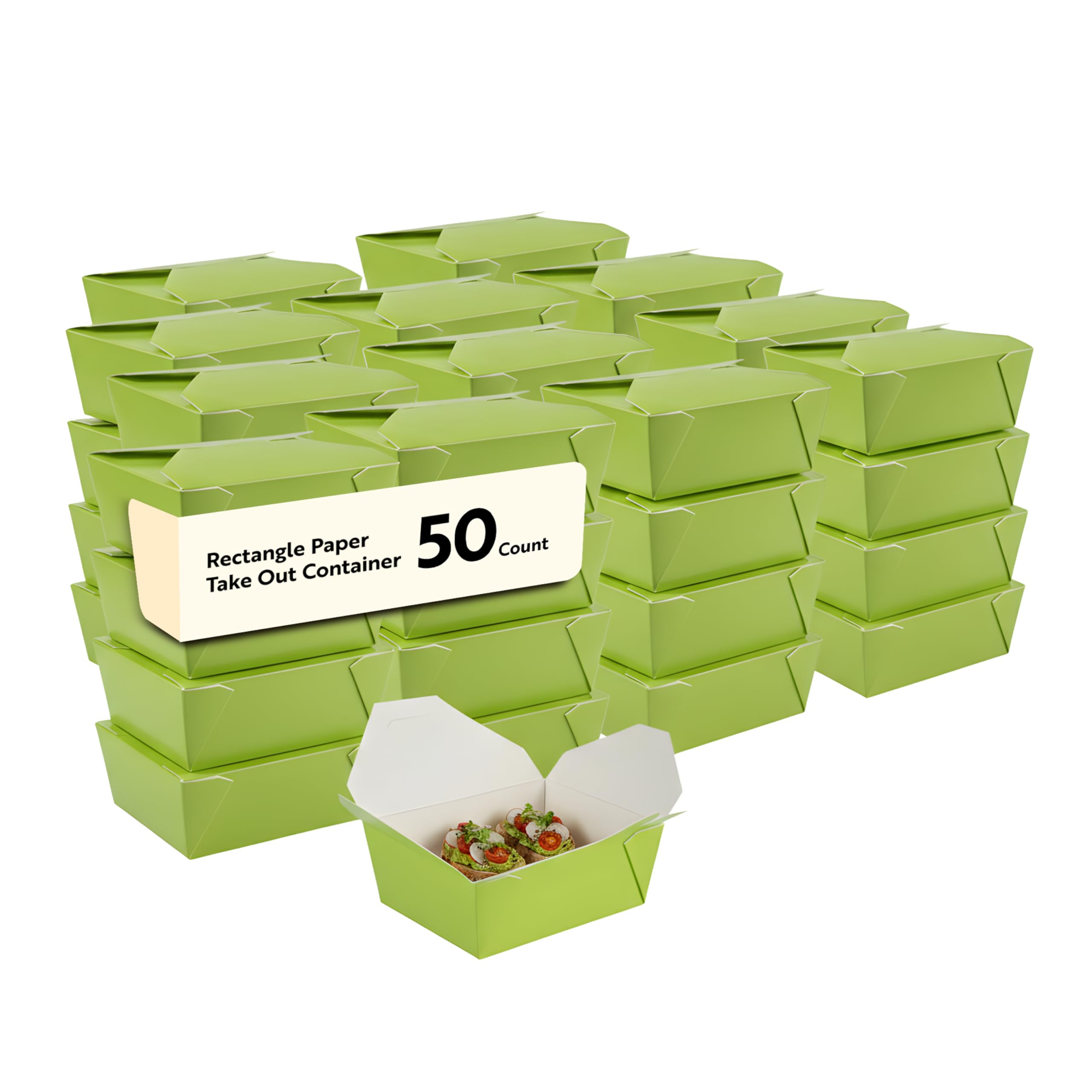 Restaurantware Bio Tek - Cajas para llevar de 1,275.7 g, 50 loncheras para llevar, con cierre de pestañas, resistentes al calor, de papel verde, desechables, a prueba de grasa, para alimentos fríos y