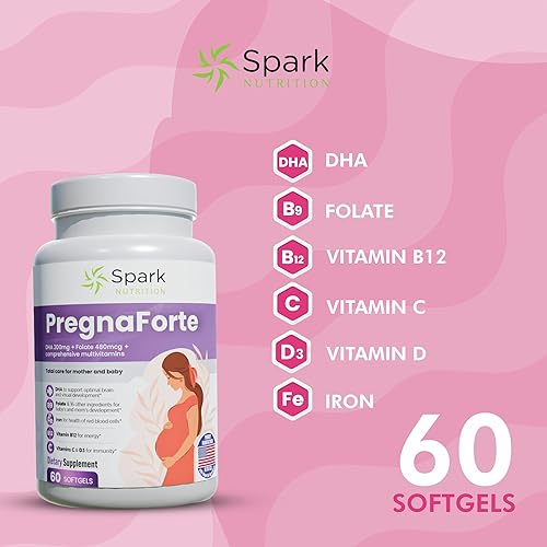 Miniatura 2 de Pregnaforte Multivitamínico prenatal 60 días ácido fólico, omega-3 DHAEPA, vitaminas A, B6, B12, C, D3, E y minerales calcio, hierro, zinc, magnesio