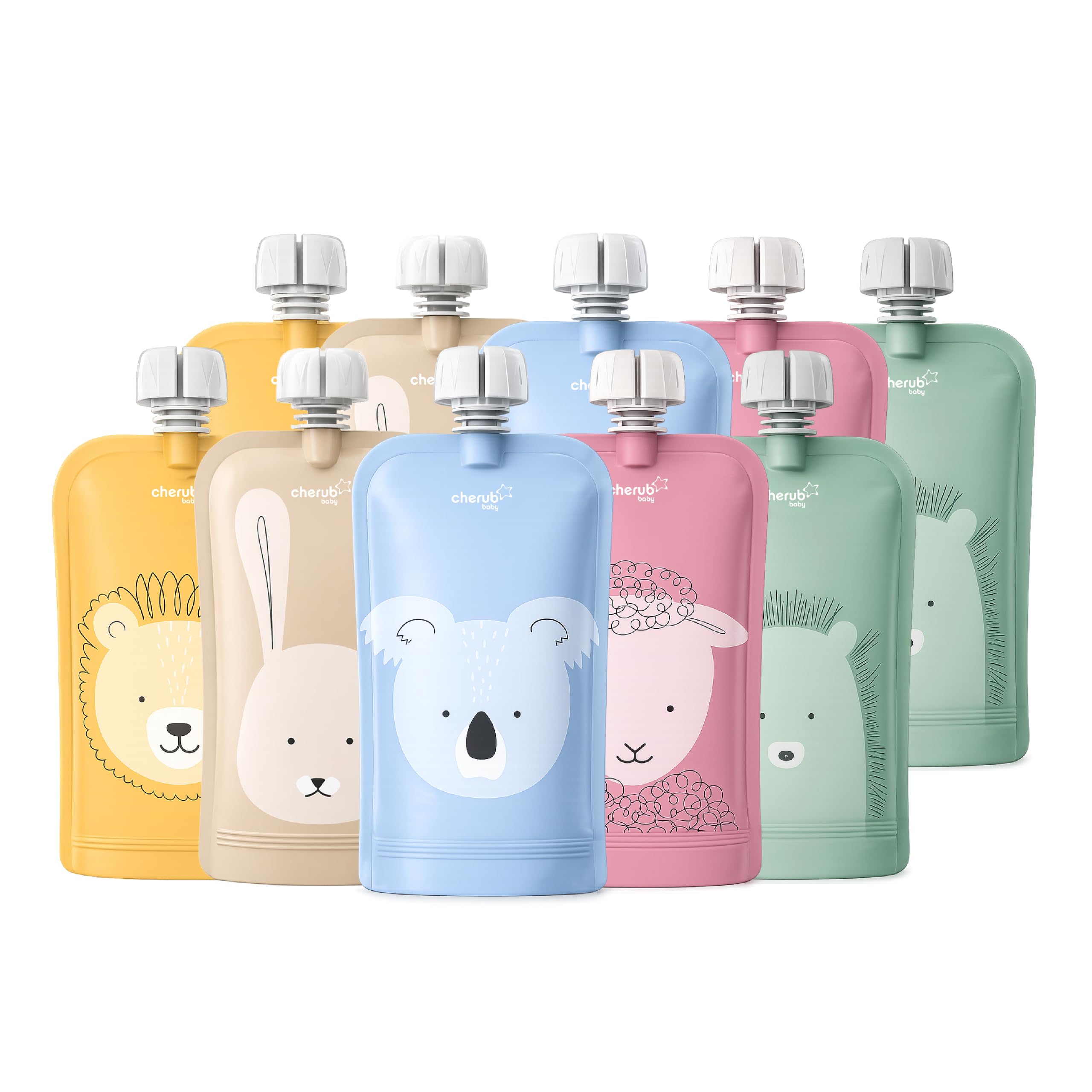 Cherub Baby Nachfüllbare Lebensmittelbeutel 10er Pack 150 ml – BPA-frei, Auslaufsicher, Gefriergeeignet – Wiederverwendbare Quetschbeutel für Smoothies, Pürees, Joghurt & Babysnacks