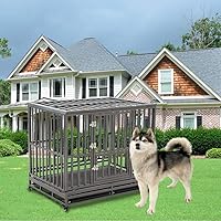 Vista 7 de Jaula para perros LUCKUP resistente, de metal, caseta y jaula para perros medianos y grandes, corralito para mascotas con cuatro ruedas, fácil