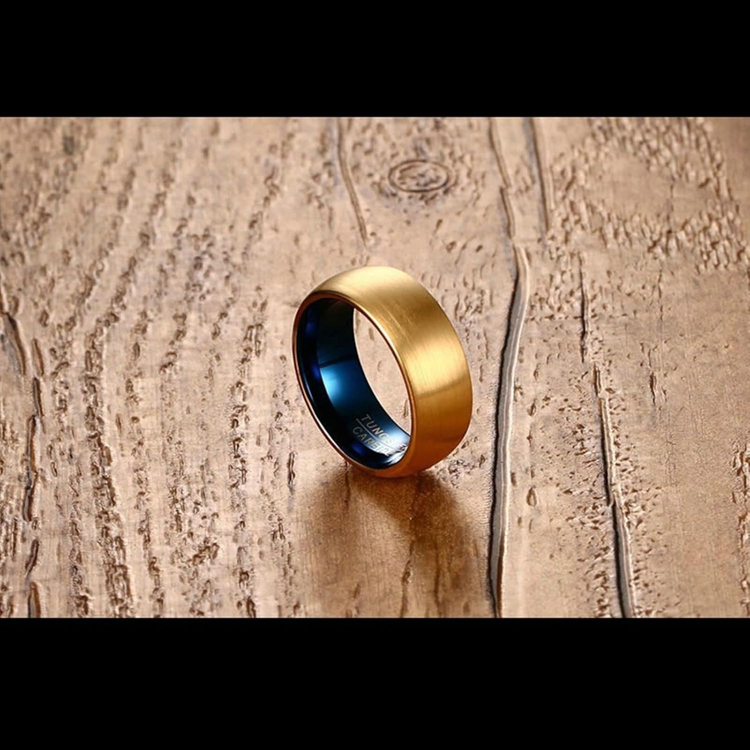 ANAZOZ Couple Wedding Bands for Him and Her Tungsten Engrave Blue Gold Wedding Band 8MM Matte Couple Rings Engraved