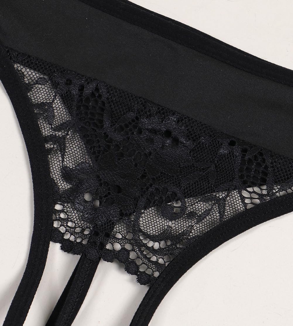 Sexy Lingerie Bra and Panty Set for Women 2-Piece, 1/4 Cup See-Through Sheer Lace Push Up Bra - Image 6