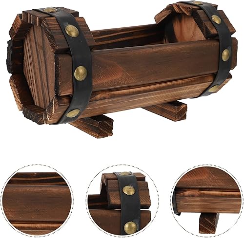 Miniatura 3 de Yardwe Maceta rústica de madera con barril para whisky, maceta de flores para suculentas, contenedor para patio, jardín, patio trasero
