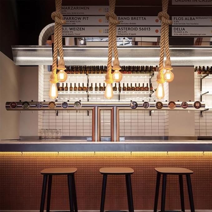 Chao Zan Henneptouw hanglamp, vintage hanglamp, hanglamp, E27 industriële kabellamp, lamp, plafondlamp, hanglamp, doe-het-zelf kroonluchter, retro, voor keuken, café, restaurant (50 cm) photo 2