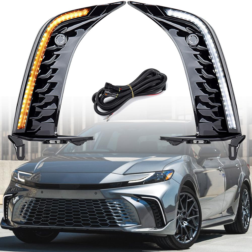 Astra Depot Compatible for 2025 Toyota Camry SE XSE AO LED Sequential DRL White Daytime Running Light Amber Turn Signal Lamp Front Bumper Accent Lights 60W IP67 90lm-130lm